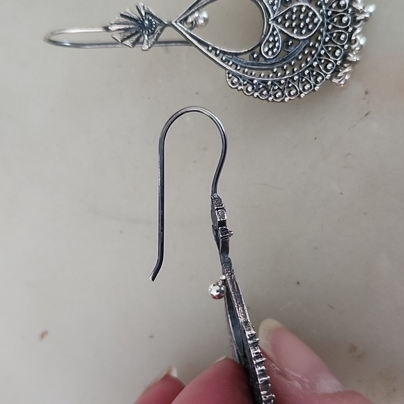 Silver Filigree Chandelier Boho Tribal Drop Earrings - Picture 2 of 12